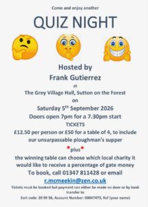 Village Hall Quiz night poster - September 5th 2026 at 7:30pm